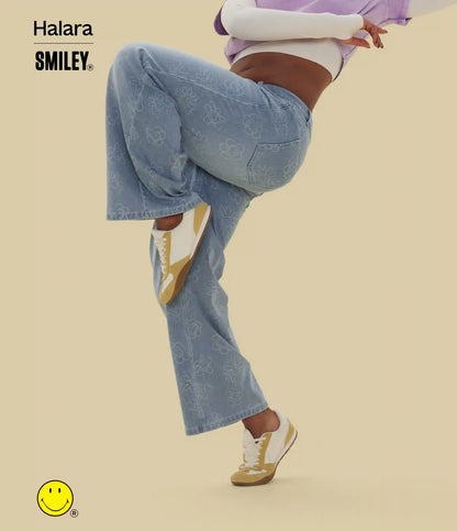 Halara X Smiley® Halara Flex™ Asymmetric Low Rise Baggy Wide Leg Washed Casual Jeans with Pockets