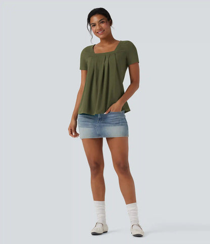 Square Neck Short Sleeve Casual Blouse