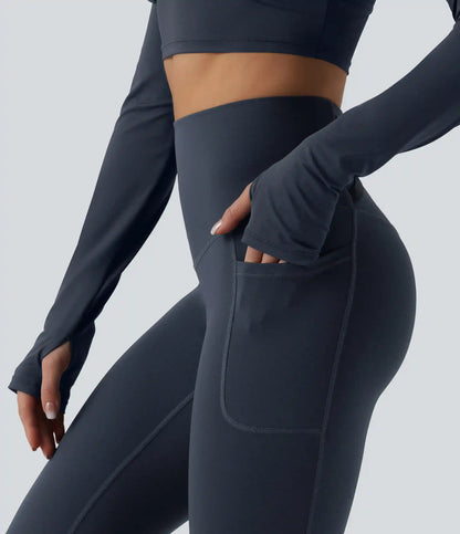 Halara Ultrasculpt™ High Waisted Tummy Control Crossover Back Pedal Pusher Running Leggings with Pockets