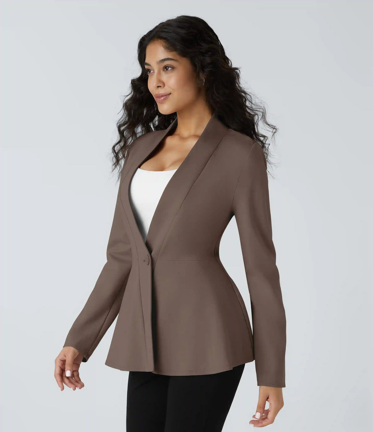 V Neck Single Front Work Peplum Jacket