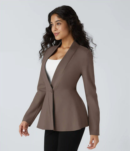 V Neck Single Front Work Peplum Jacket