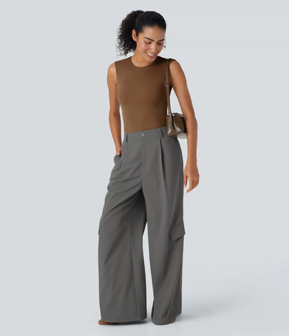 High Waisted Wide Leg Casual Cargo Pants with Pockets