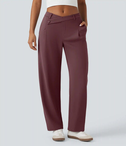 Halara Flex™ DayStretch Asymmetric Mid Rise Barrel Leg Work Pants with Pockets