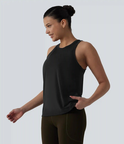 Racerback Pleated Round Neck Quick Dry Yoga Tank Top