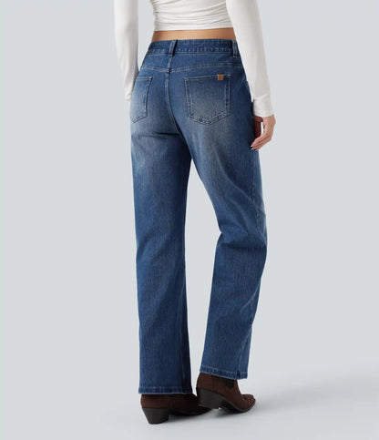 Halara Flex™ Asymmetric Low Rise Straight Leg Casual Jeans with Pockets