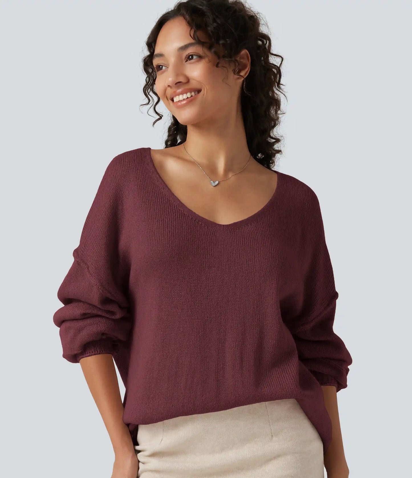 V Neck Long Sleeve Casual Sweater