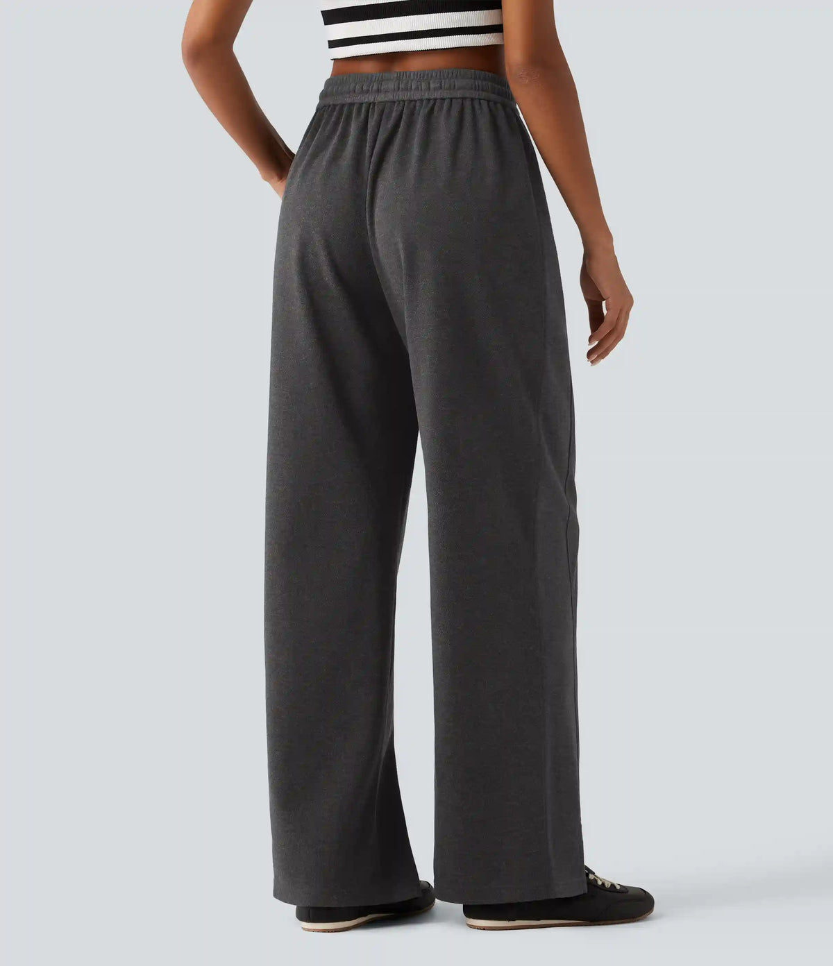 High Waisted Drawstring Straight Leg Casual Pants with Pockets