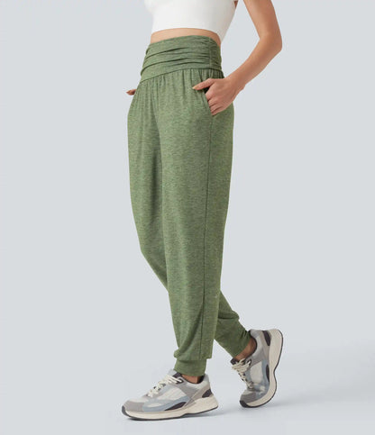 High Waisted Ruched Heathered Yoga Joggers with Pockets