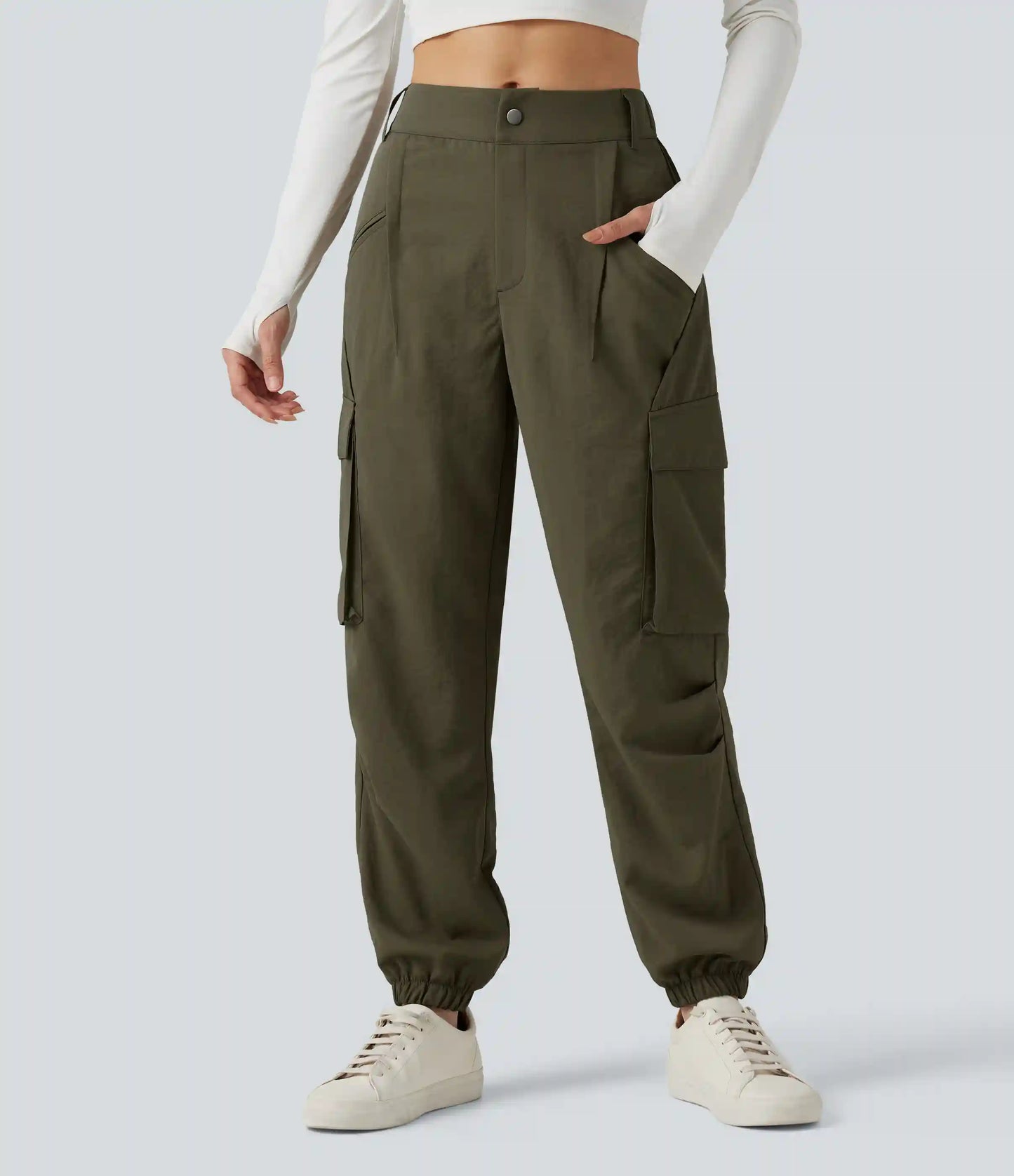 Mid Rise Casual Cargo Joggers with Pockets