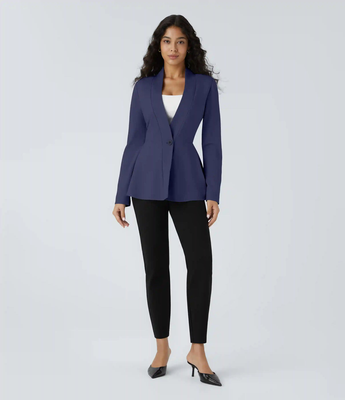V Neck Single Front Work Peplum Jacket