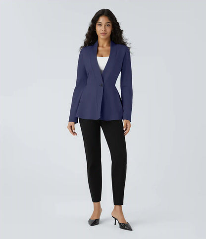 V Neck Single Front Work Peplum Jacket