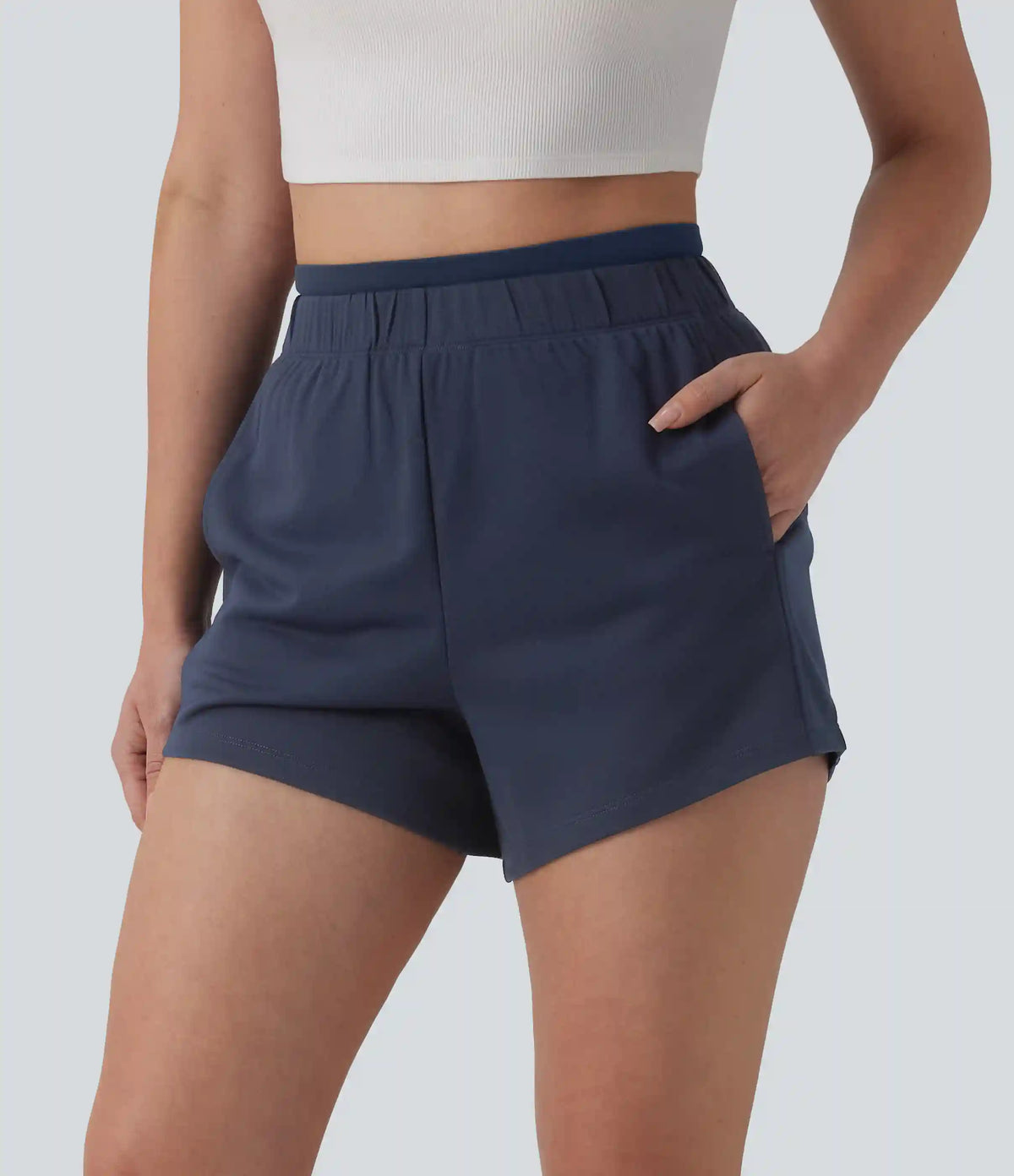 High Waisted 2-in-1 Casual Sweat Shorts 4'' with Pockets