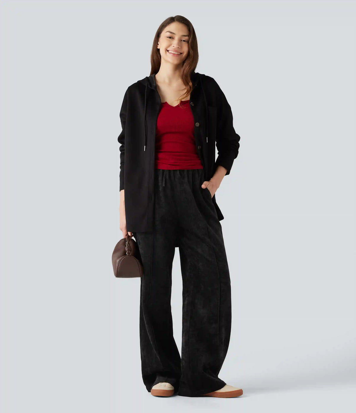 High Waisted Drawstring Baggy Casual Pants with Pockets