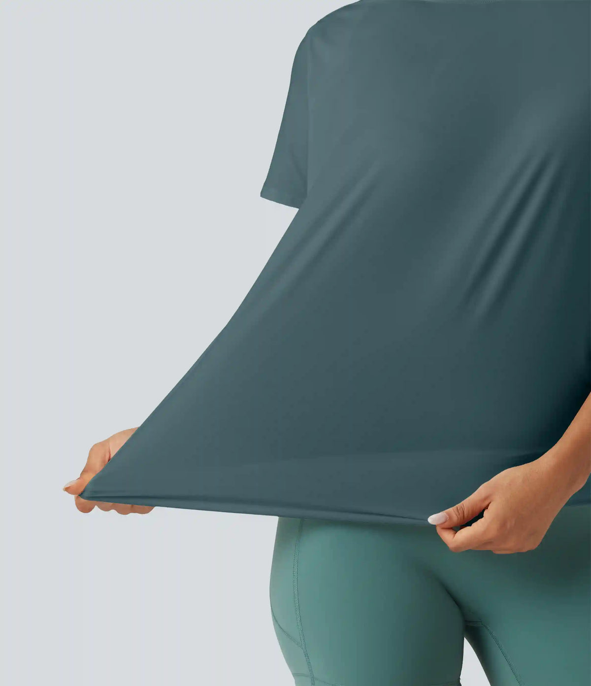 Round Neck Short Sleeve Ruched InstantCool Yoga Sports Top-Longer Length-UPF50+