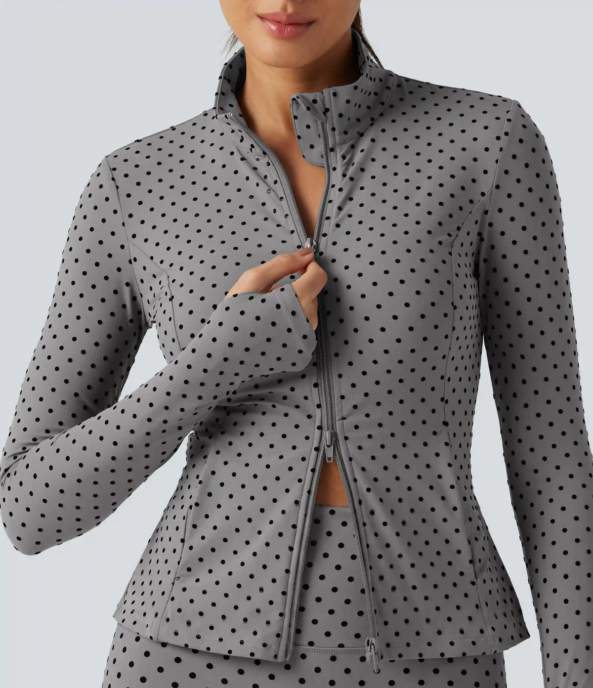 Halara UltraSculpt™ Stand Collar Long Sleeve Thumb Hole Pleated Polka Dot Yoga Jacket with Pockets