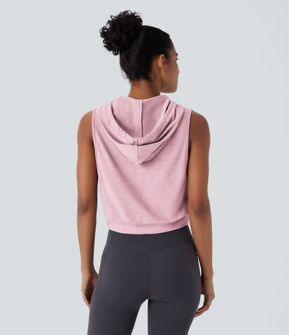 Hooded Drawstring Sleeveless Cropped Running Tank Top
