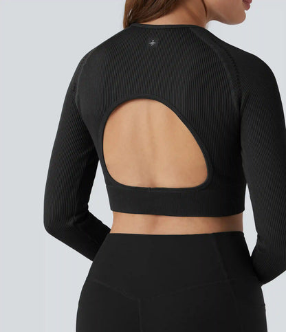 OneForm Seamless Flow Backless Long Sleeve Thumb Holes Cropped Yoga Sports Top