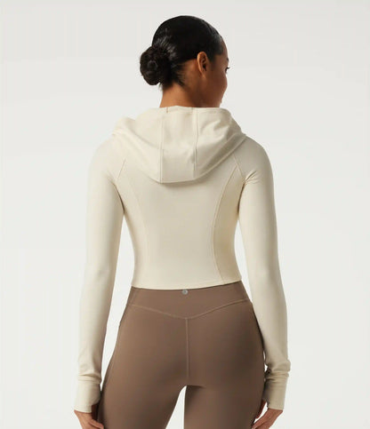 Hooded Long Sleeve Workout Jacket with Thumb Hole