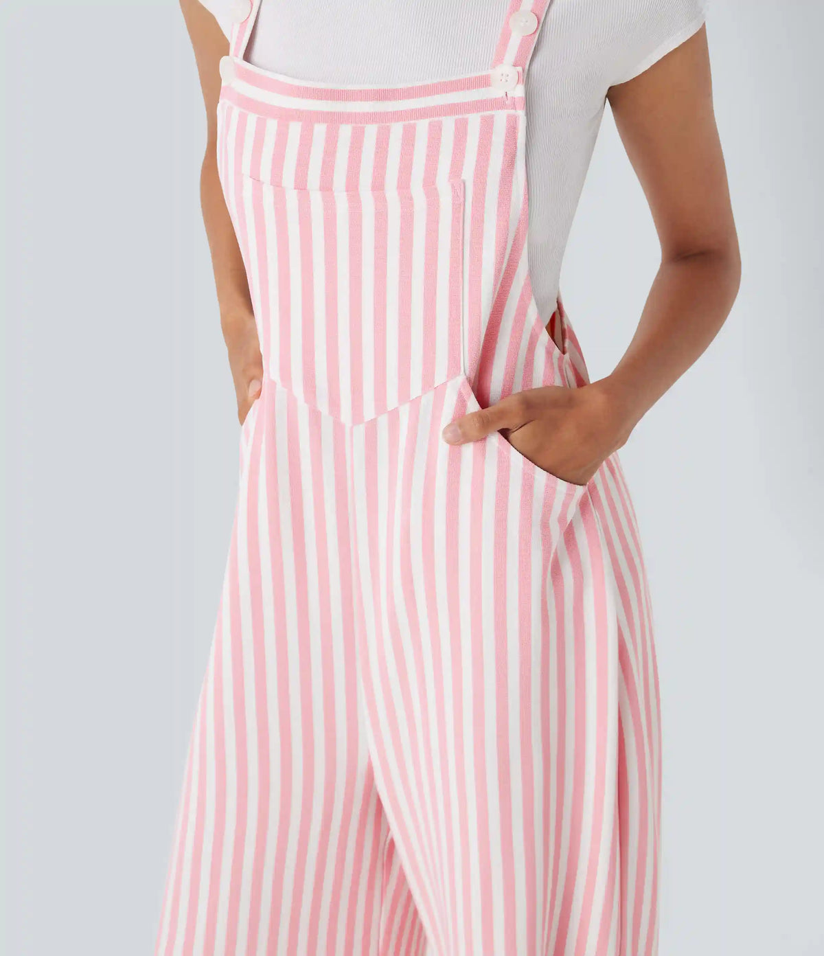 Pockets Stripe Waffle Overalls