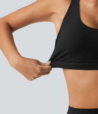 Halara UltraSculpt™ Ribbed Low Support Asymmetric Cut Out Built-in Bra Running Sports Bra