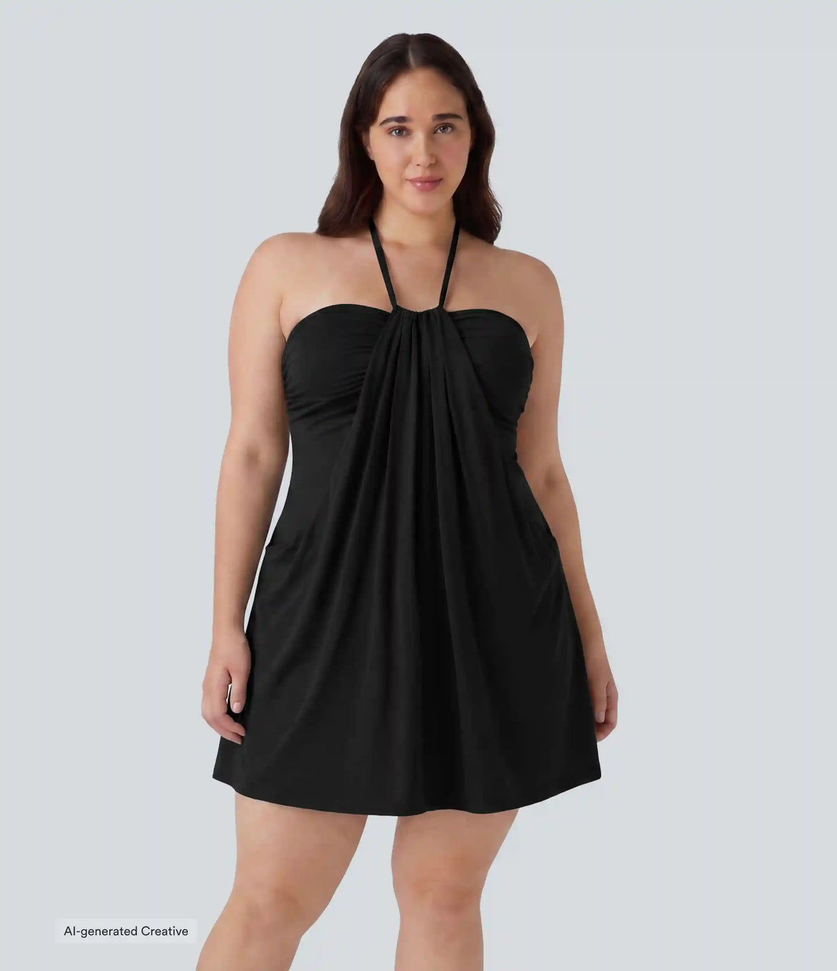 Plus Size Halter Tie Back Mini Resort Dress with Pockets