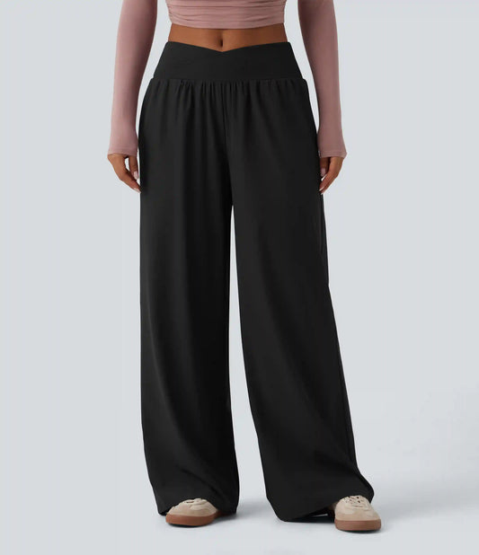 Crossover Low Rise Casual Baggy Pants with Pockets