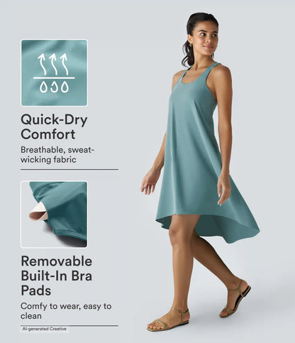 Breezeful™ RacerPocket High Low Flowy Midi Quick Dry Casual Dress