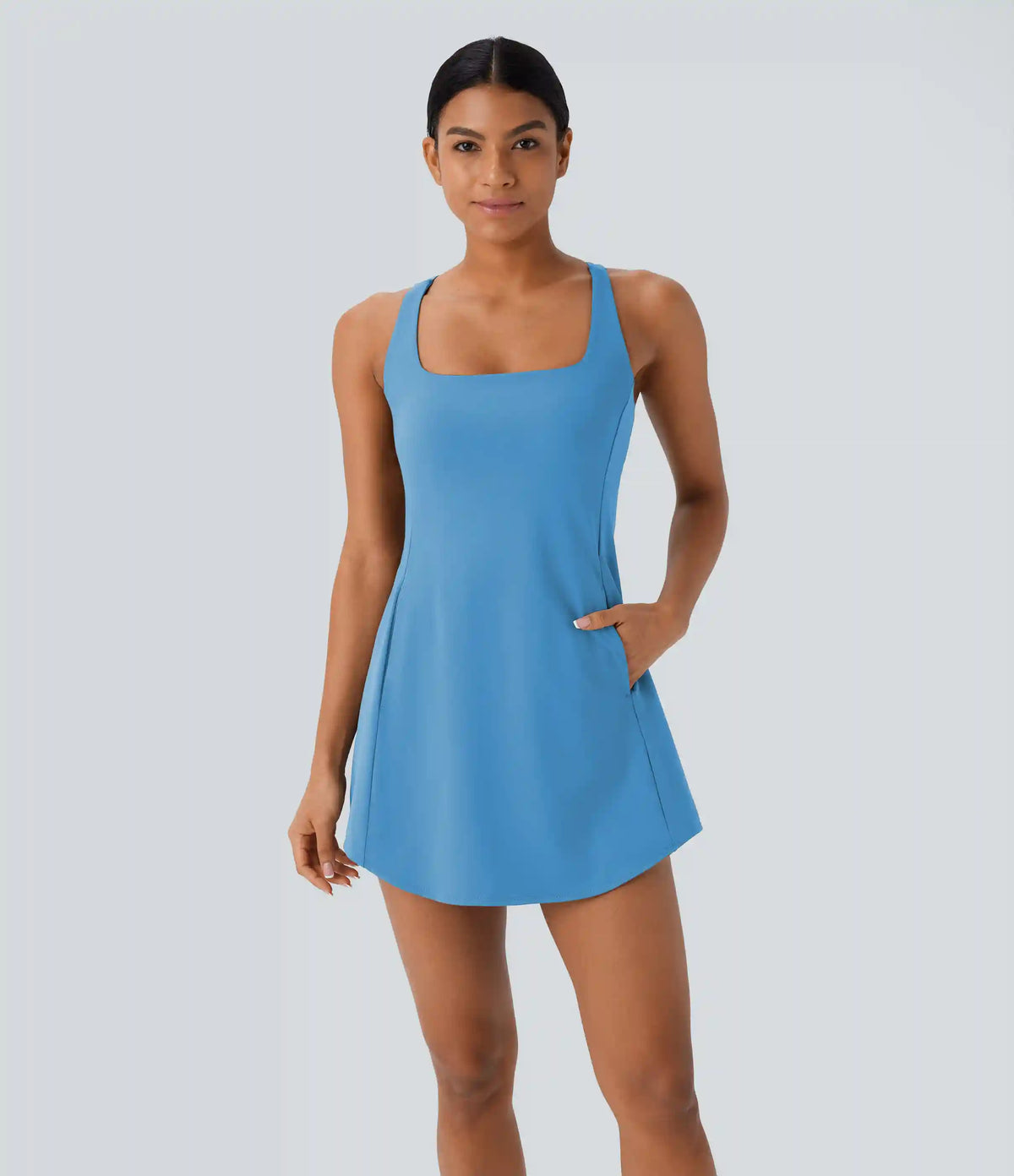 SoftlyZero™ Plush Cut Out Pocket 2-Piece Mini Yoga Active Dress