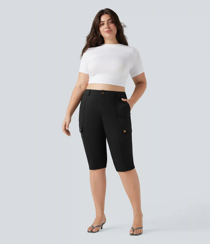 DayStretch High Waisted Skinny Pedal Pusher Casual Plus Size Cargo Pants with Pockets