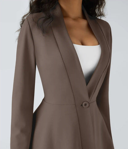 V Neck Single Front Work Peplum Jacket