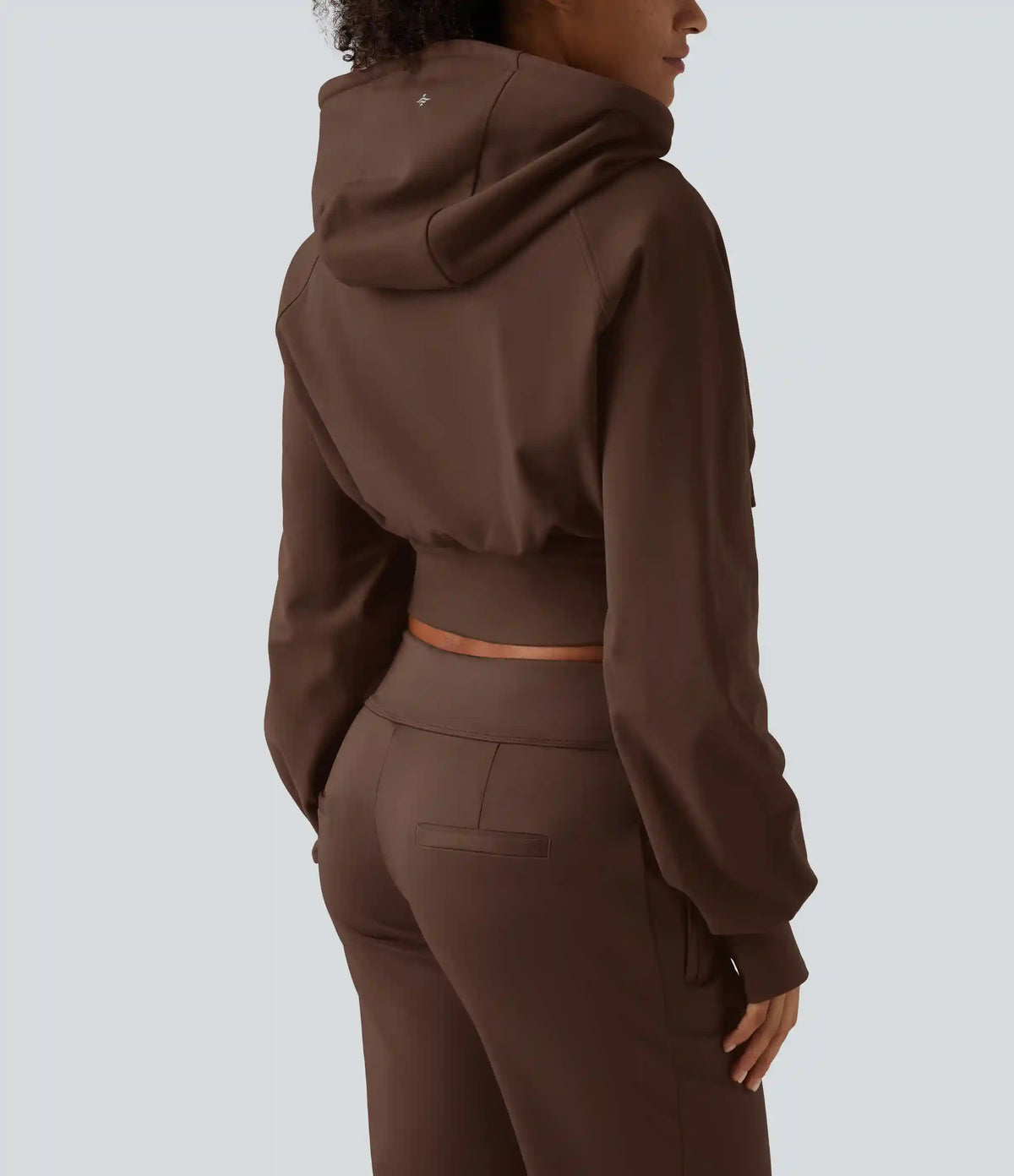 Hooded Raglan Sleeve Cropped Yoga Jacket with Hidden Pocket and Thumb Holes