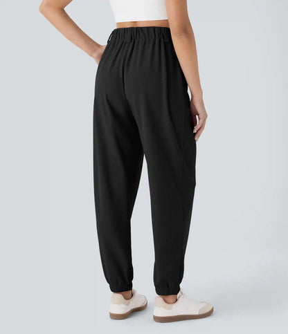 High Waisted Tapered Waffle Casual Joggers with Pocket