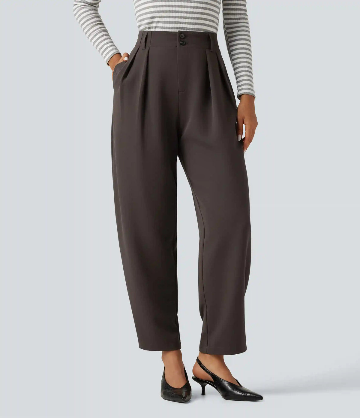 High Waisted Straight Leg Work Pants with Pockets