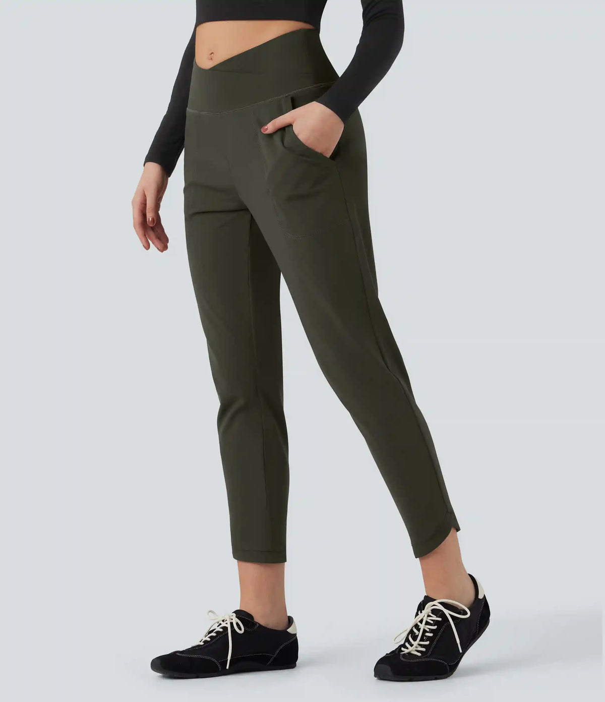 DayStretch High Waisted Crossover Tapered Casaul Pants with Pockets