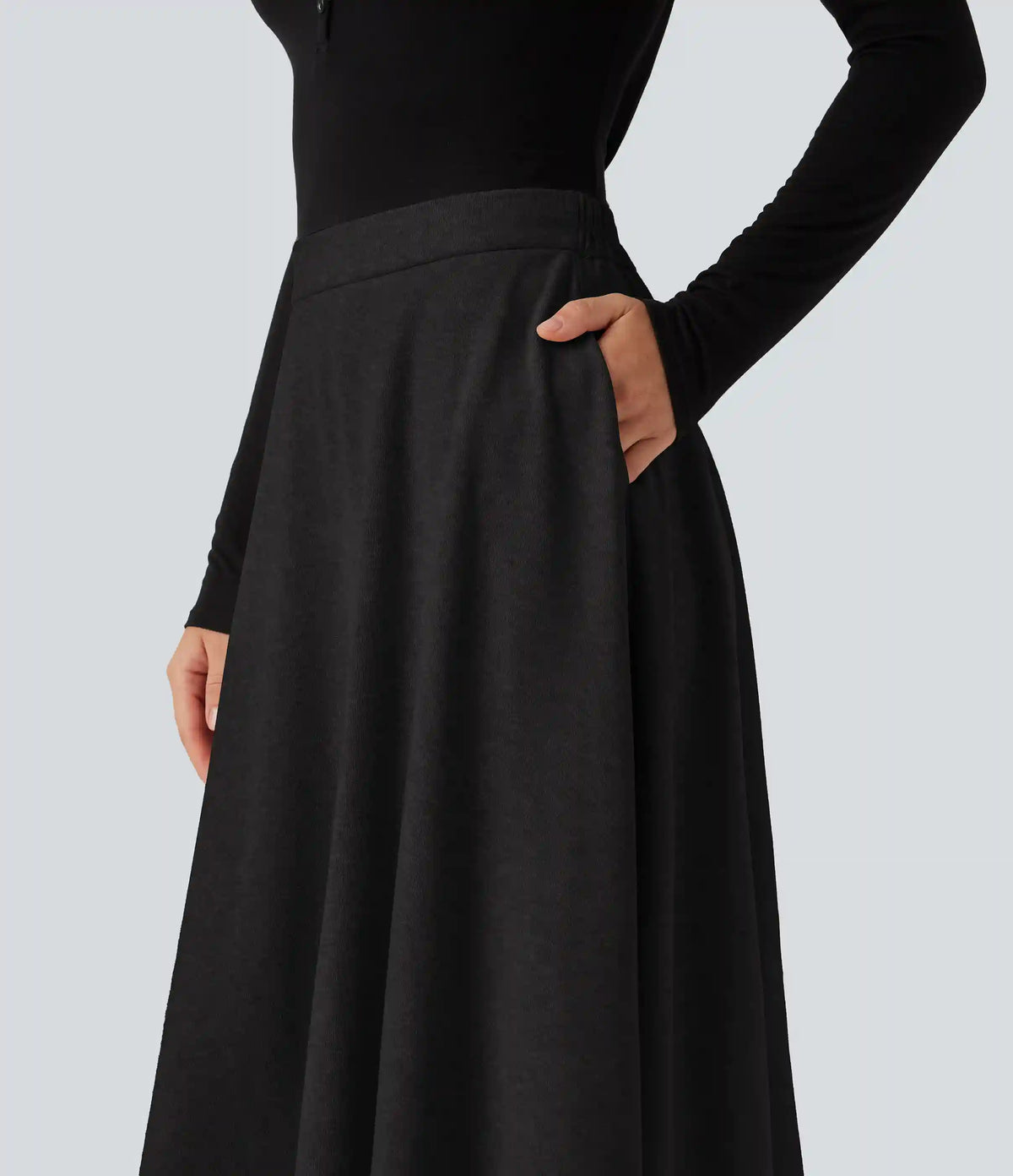 High Waisted A-Line Midi Work Skirt with Pockets