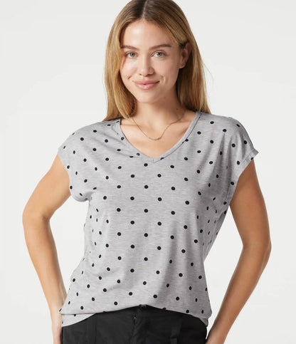 V Neck Short Sleeve Polka Dot Casual T-Shirt