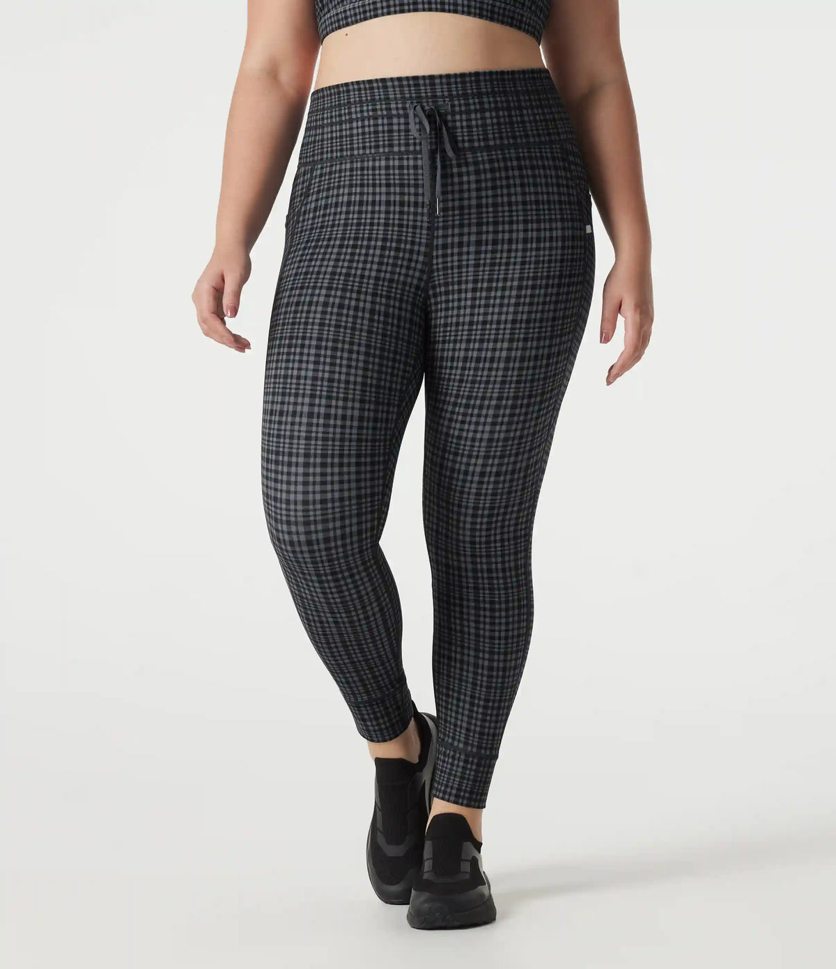 Plus Size Halara UltraSculpt™ Check Plaid Print High Waisted Drawstring Yoga Leggings with Pockets