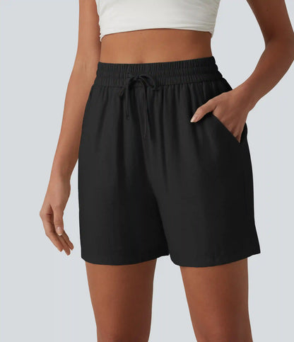 High Waisted Drawstring Casual Linen-Blend Baggy Shorts 5'' with Pockets