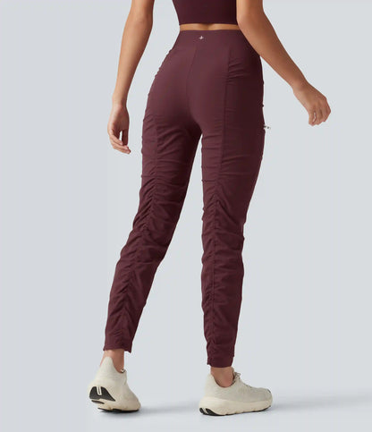 High-waisted Ruched Quick Dry Running Slim Pants with Pockets