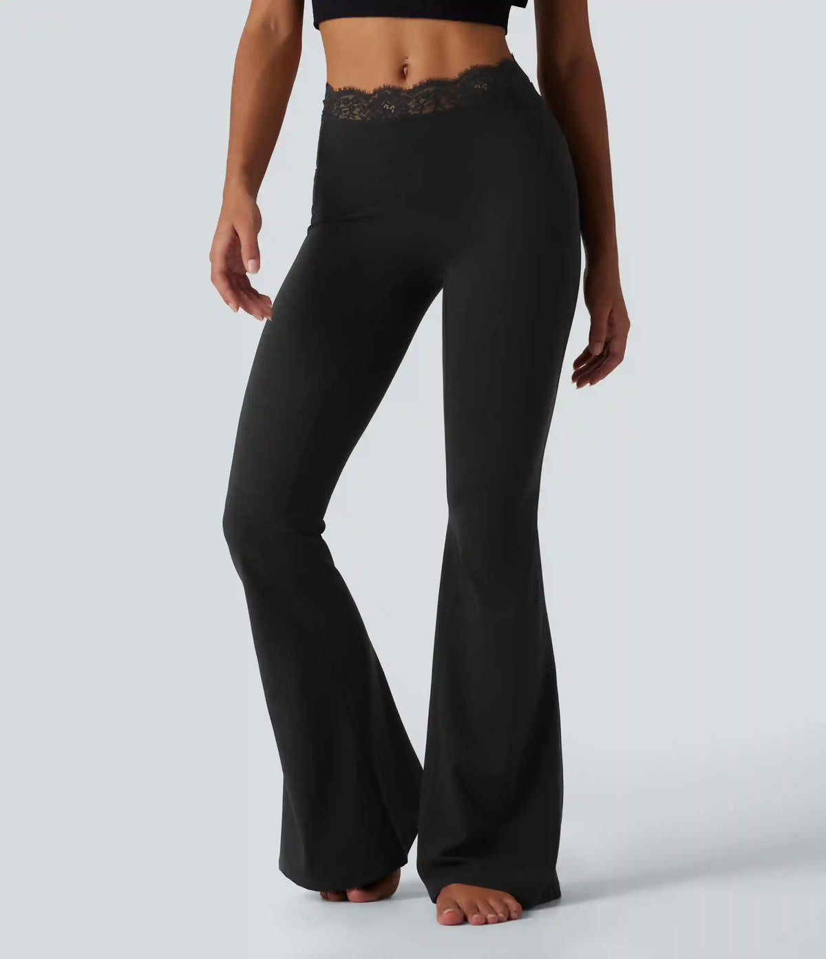 Halara UltraSculpt™ Mid Rise Contrast Lace Ruched Flare Yoga Leggings with Pockets