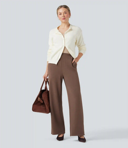 SpacerTek™ High Waisted Wide Leg Work Pants with Pockets