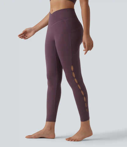SoftlyZero™ Crossover High Waisted Cut-out Yoga 7/8 Leggings with Pockets
