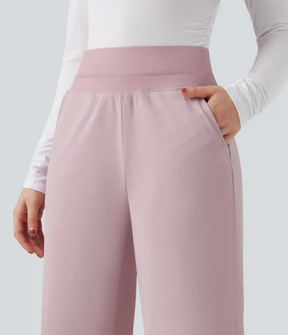 High Waisted Straight Leg Fleece Casual Pants with Pockets