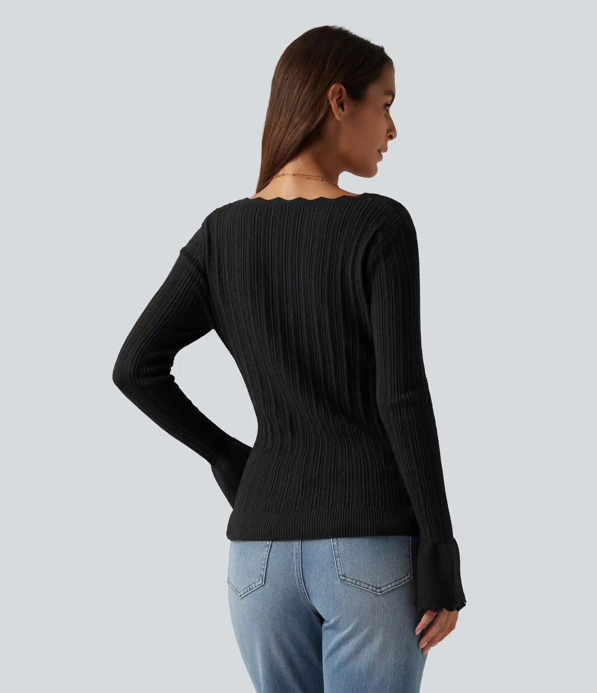 Square Neck Long Sleeve Casual Sweater
