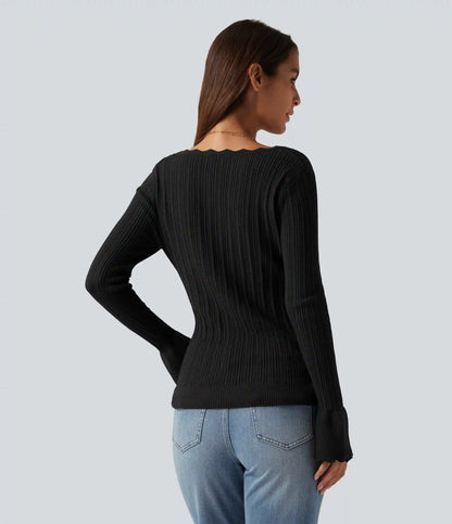 Square Neck Long Sleeve Casual Sweater