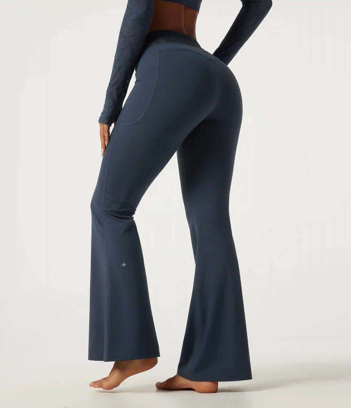 Halara UltraSculpt™ Mid Rise Drawstring Contrast Lace Flare Yoga Leggings with Pockets