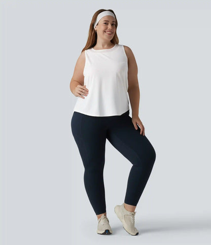 Plus Size Contrast Mesh Curved Hem Running Tank Top