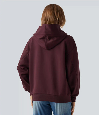 Hooded Crossover Dropped Long Sleeve Fleece Casual Sweatshirt with Pocket
