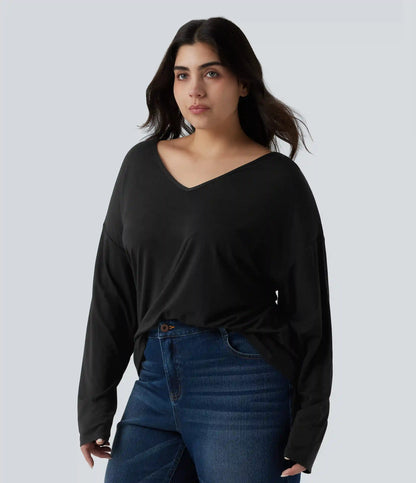 Plus Size V Neck Long Sleeve Casual Top