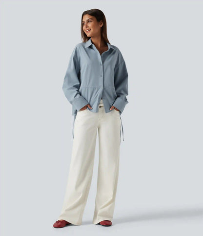 Long Sleeve Ruched Drawstring Casual Shirt